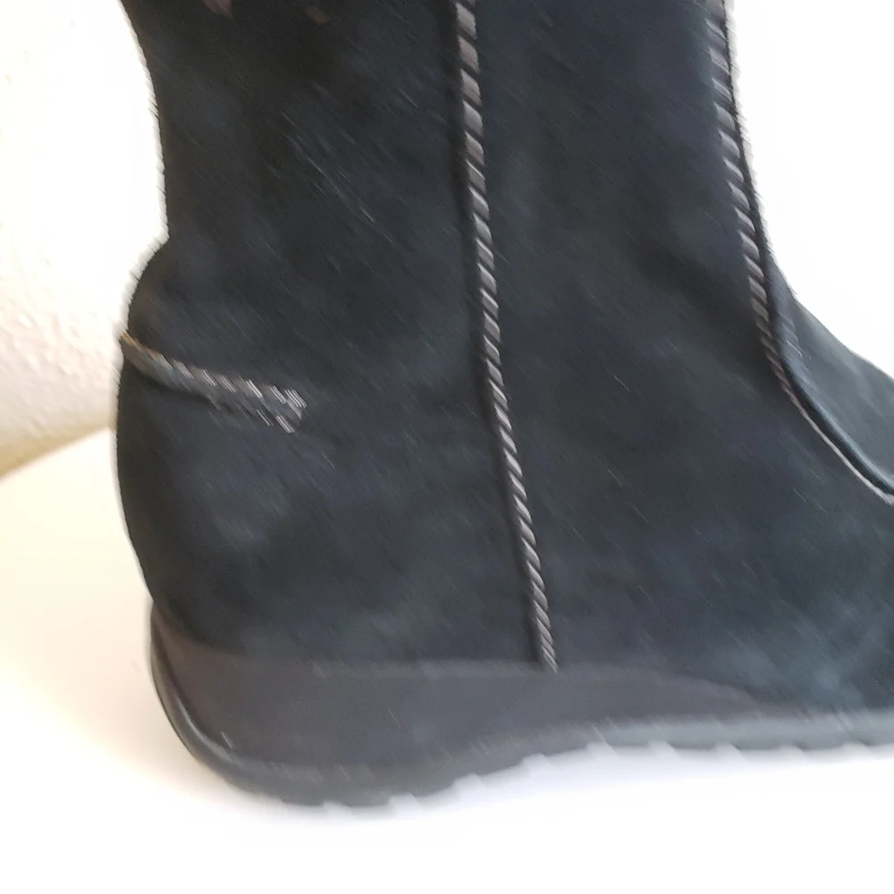 #Sporto Women Black Real Suede Upper Faux Fur Trim Ankle Zip Boots